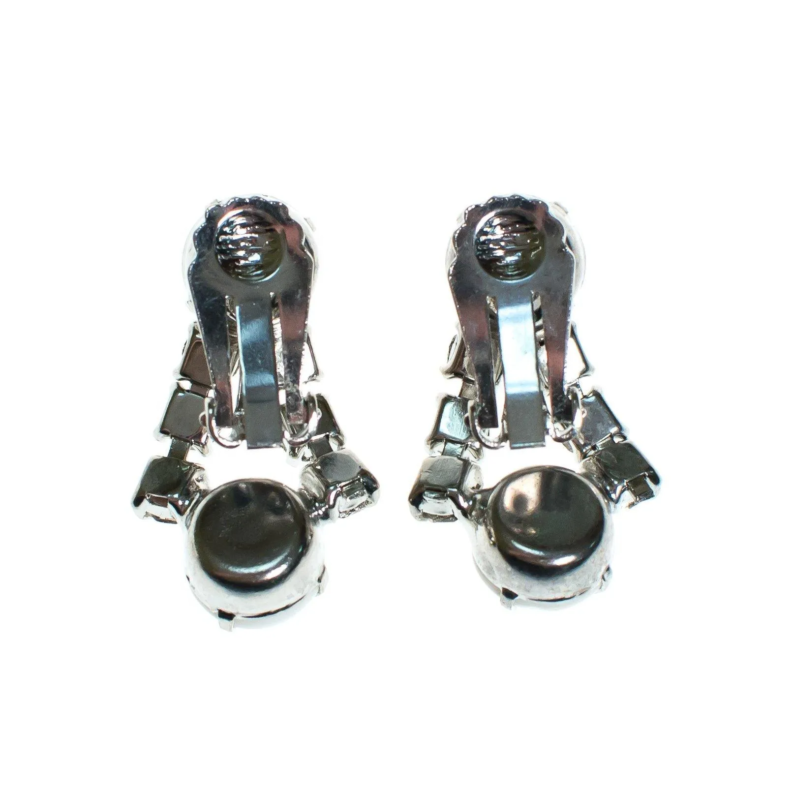 Vintage Rhinestone Earrings with White Iridescent Milk Glass Cabochons