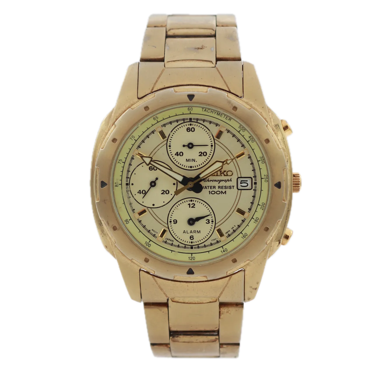 Vintage Seiko 7T62 0AE0 Men's Quartz Chronograph Wristwatch Japan Gold Tone