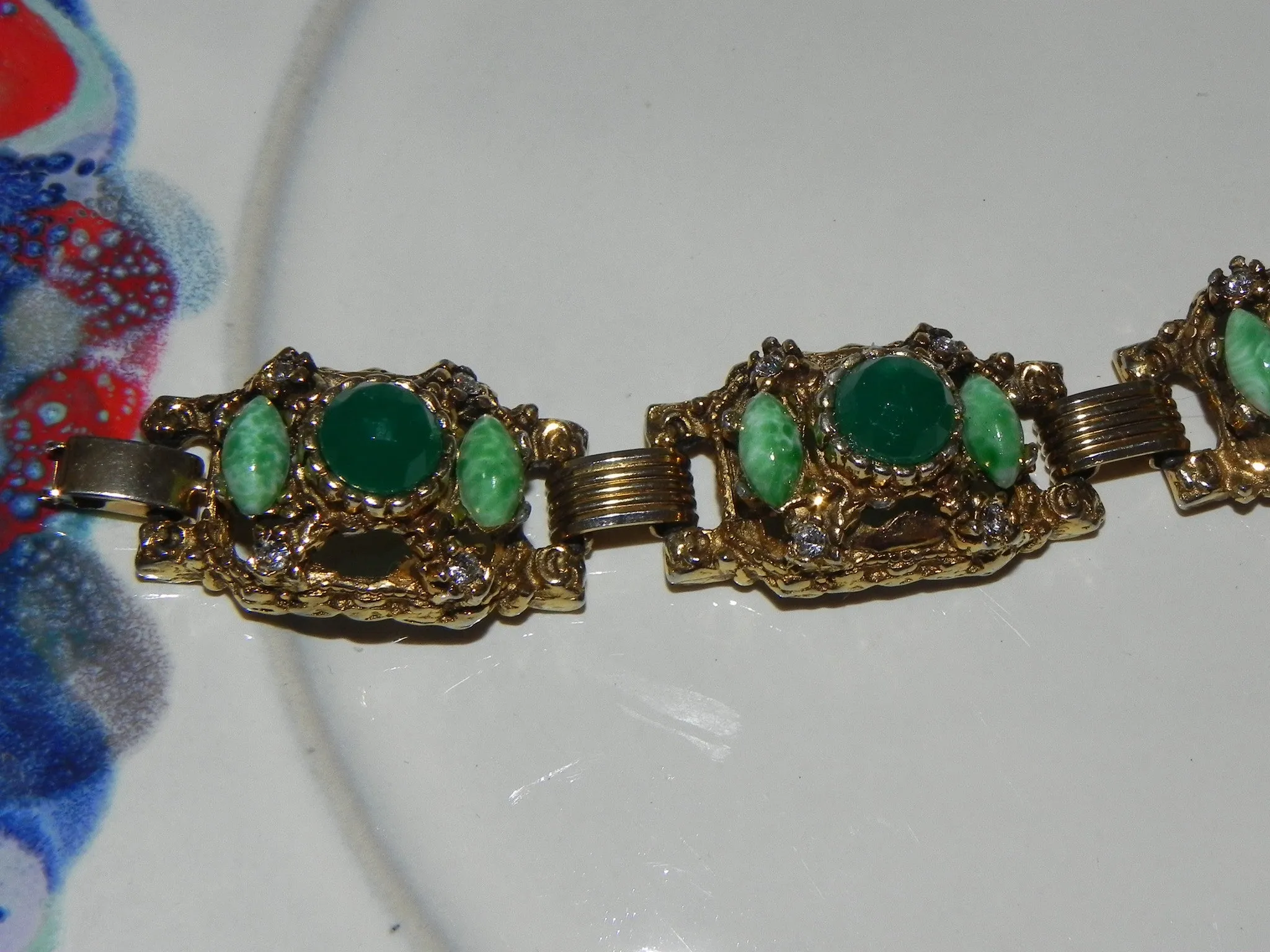 Vintage Set w/ Green Glass & Rhinestone