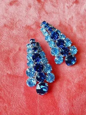 Vintage Sherman Two Tone Blue Clip On Earrings
