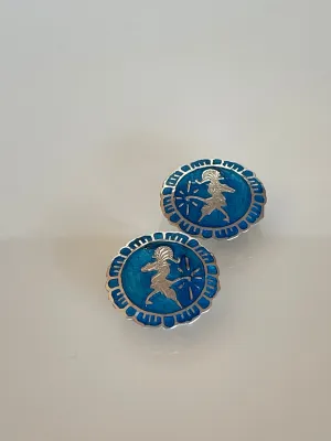 Vintage Turquoise and Silver Siam Clip On Earrings