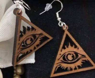 Walnut Wood Ever Watching Eye Dangle Earrings
