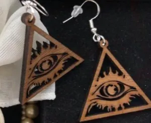 Walnut Wood Ever Watching Eye Dangle Earrings