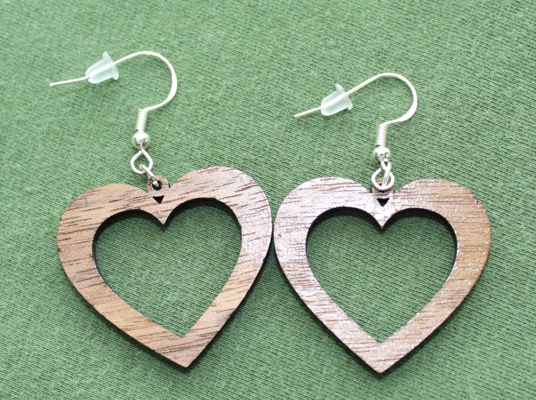 Walnut Wood Heart Shaped Dangle Earrings