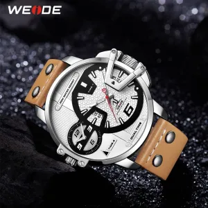 WEIDE Man Luxury Sports Military PU leather Strap Band Quartz Movement Analog Clock Hours Wrist Watches Relogio Masculino