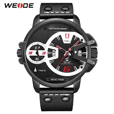 WEIDE Man Luxury Sports Military PU leather Strap Band Quartz Movement Analog Clock Hours Wrist Watches Relogio Masculino