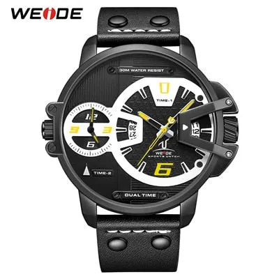 WEIDE Man Luxury Sports Military PU leather Strap Band Quartz Movement Analog Clock Hours Wrist Watches Relogio Masculino