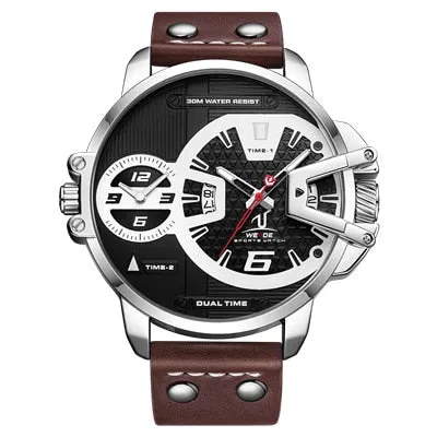 WEIDE Man Luxury Sports Military PU leather Strap Band Quartz Movement Analog Clock Hours Wrist Watches Relogio Masculino