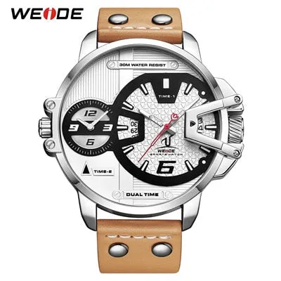 WEIDE Man Luxury Sports Military PU leather Strap Band Quartz Movement Analog Clock Hours Wrist Watches Relogio Masculino
