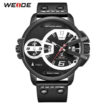 WEIDE Man Luxury Sports Military PU leather Strap Band Quartz Movement Analog Clock Hours Wrist Watches Relogio Masculino