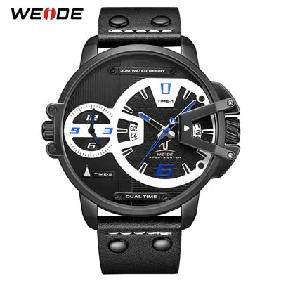 WEIDE Man Luxury Sports Military PU leather Strap Band Quartz Movement Analog Clock Hours Wrist Watches Relogio Masculino