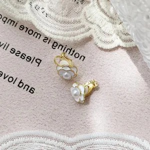 White Flower Clip on Earrings