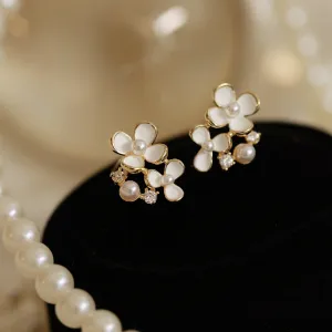 White Flower Clip on Earrings