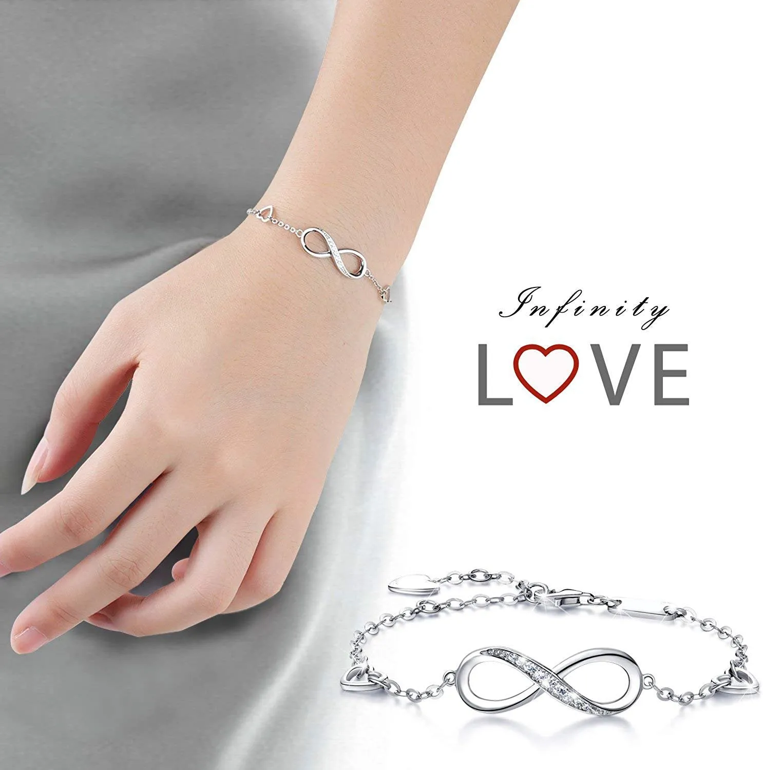 White Gold Elements Infinite Pendant Chain Bracelet - Hypoallergenic & Guaranteed to Retain Shine