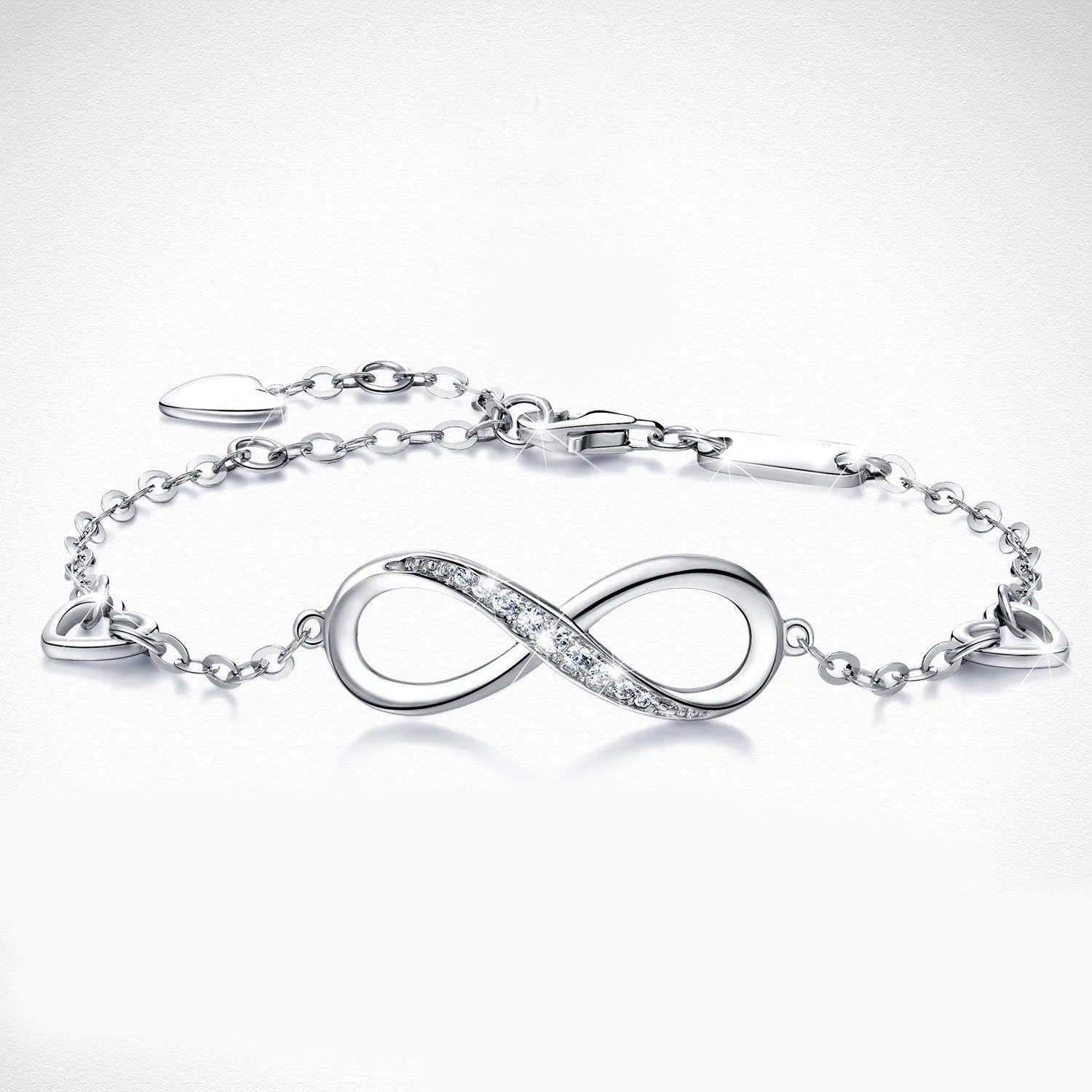White Gold Elements Infinite Pendant Chain Bracelet - Hypoallergenic & Guaranteed to Retain Shine
