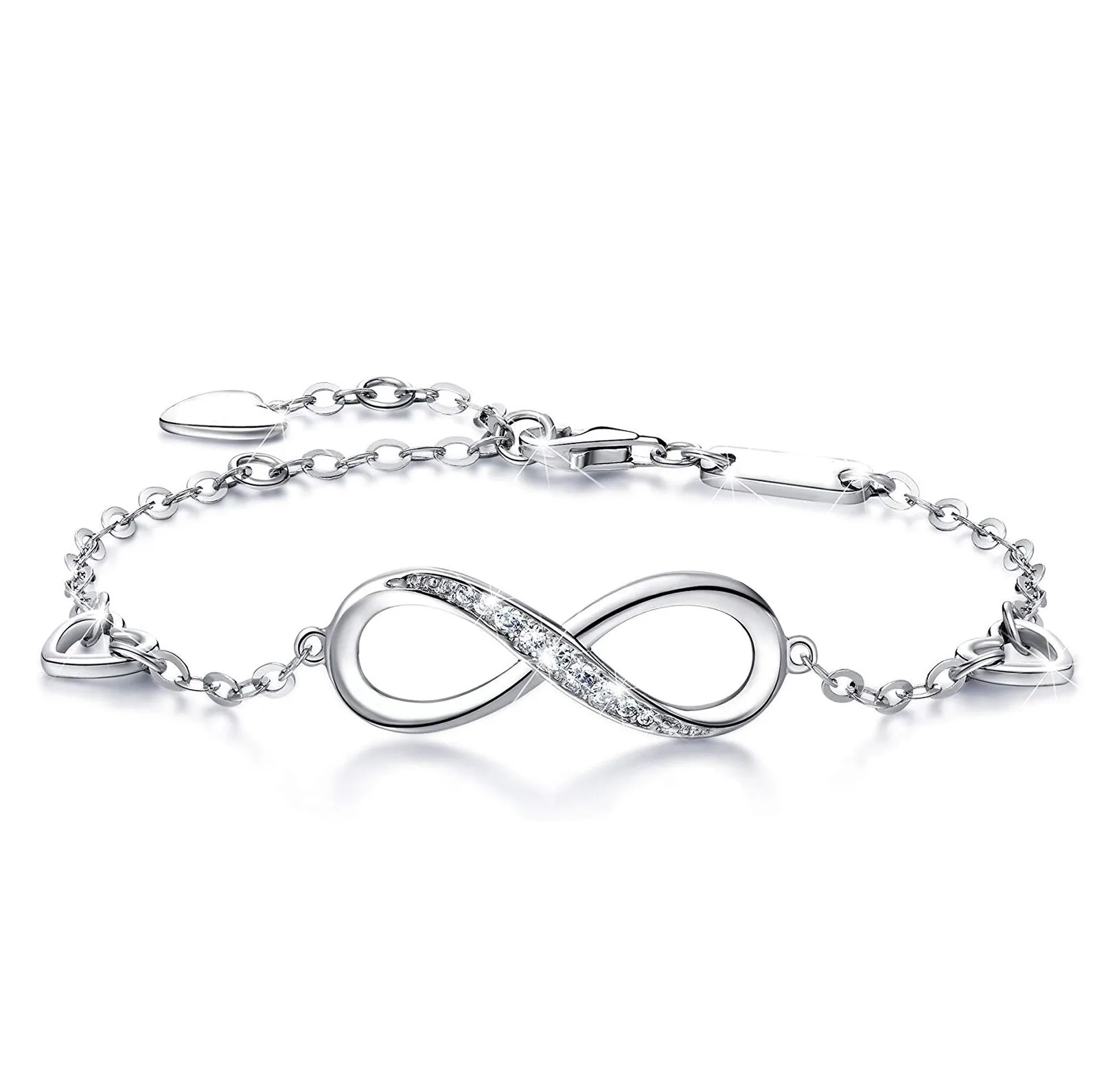 White Gold Elements Infinite Pendant Chain Bracelet - Hypoallergenic & Guaranteed to Retain Shine
