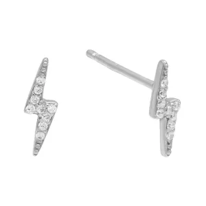 White Gold Mini Lightning Bolt Studs with Elements Stones - Hypoallergenic and Imported from Italy