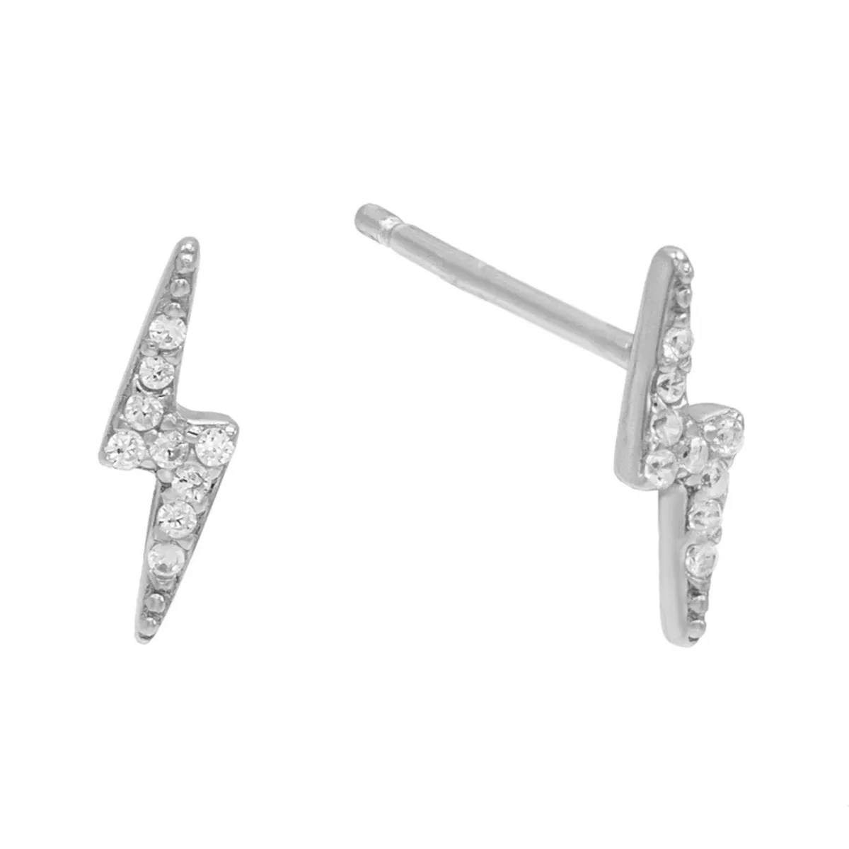 White Gold Mini Lightning Bolt Studs with Elements Stones - Hypoallergenic and Imported from Italy