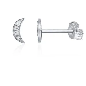 White Gold Plated Pave Crescent Stud Earring with Crystals - Hypoallergenic and Comfort Fit Jewelry Made in Italy