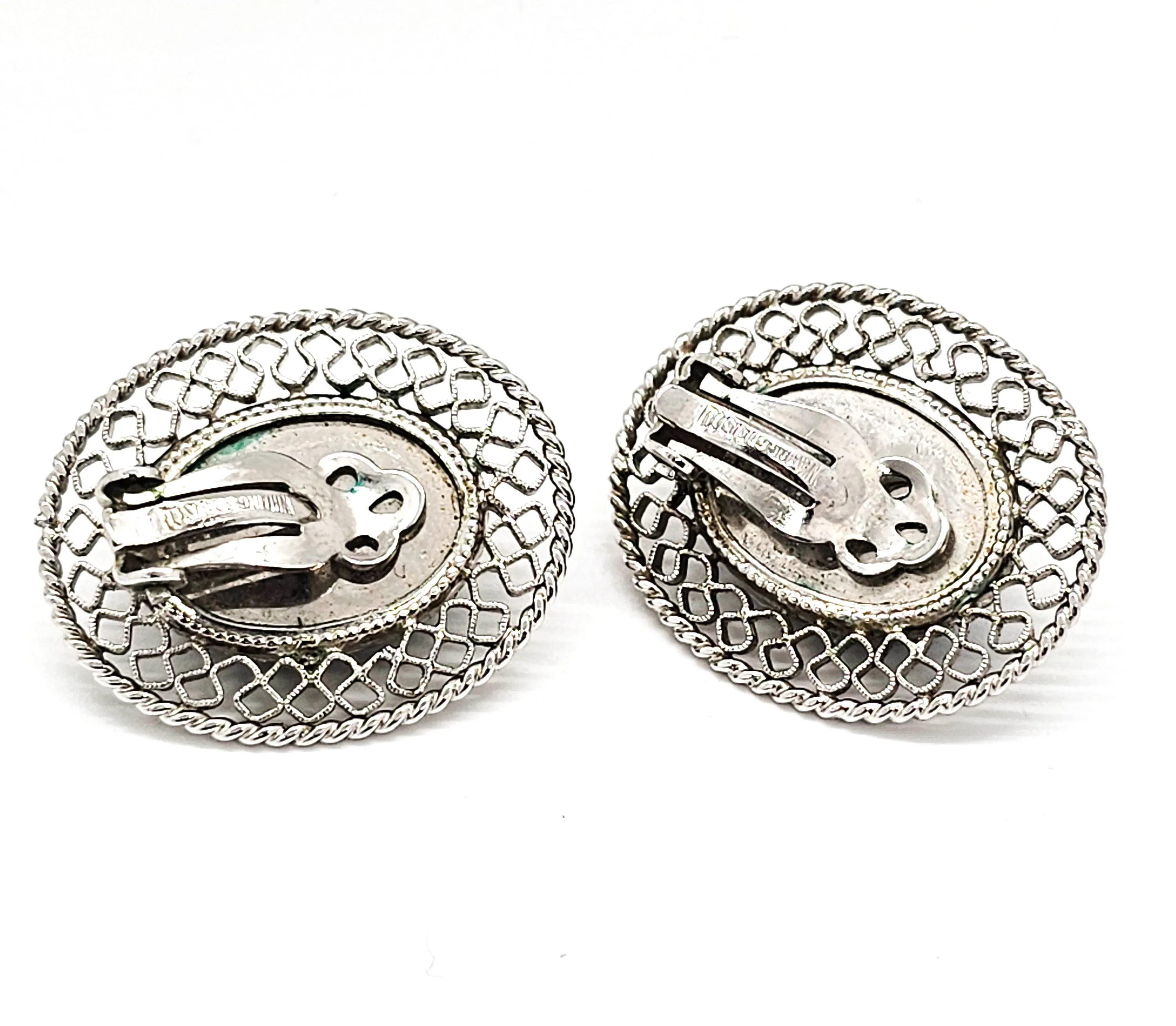Whiting and Davis vintage signed hematite silver clip on earrings