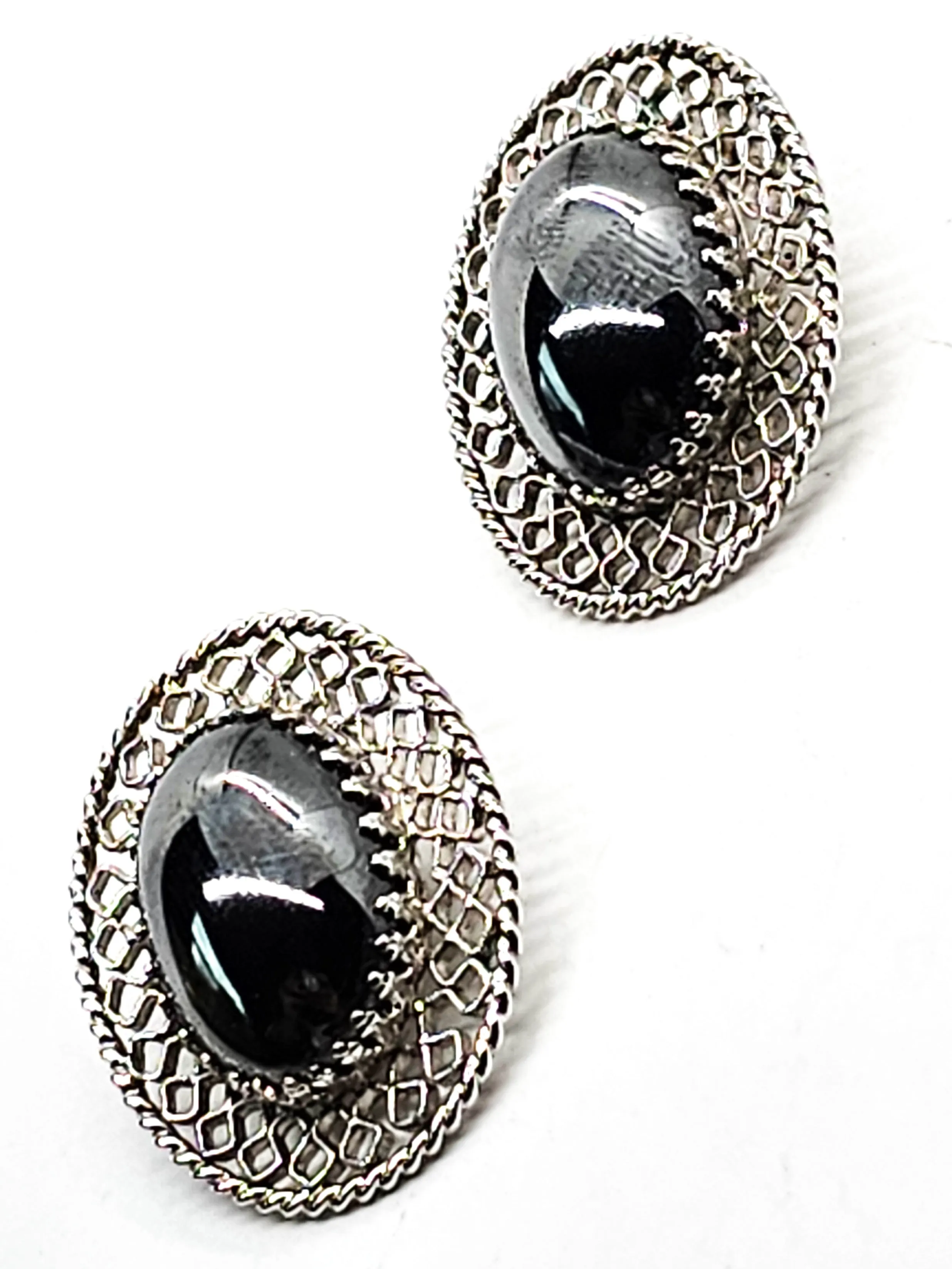 Whiting and Davis vintage signed hematite silver clip on earrings