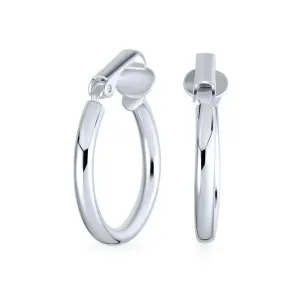 Wide Hammered Tube Hoop Clip-On Earrings Rose Gold Plated Silver 0.75 Inch