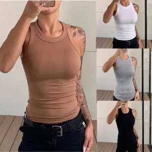 Women Ribbed Tank Top O Neck Sleeveless Basic Camisole Summer Fashion Shirt