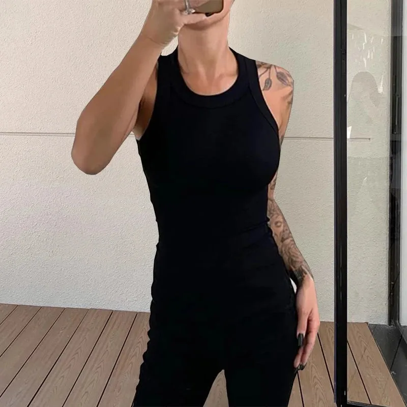Women Ribbed Tank Top O Neck Sleeveless Basic Camisole Summer Fashion Shirt