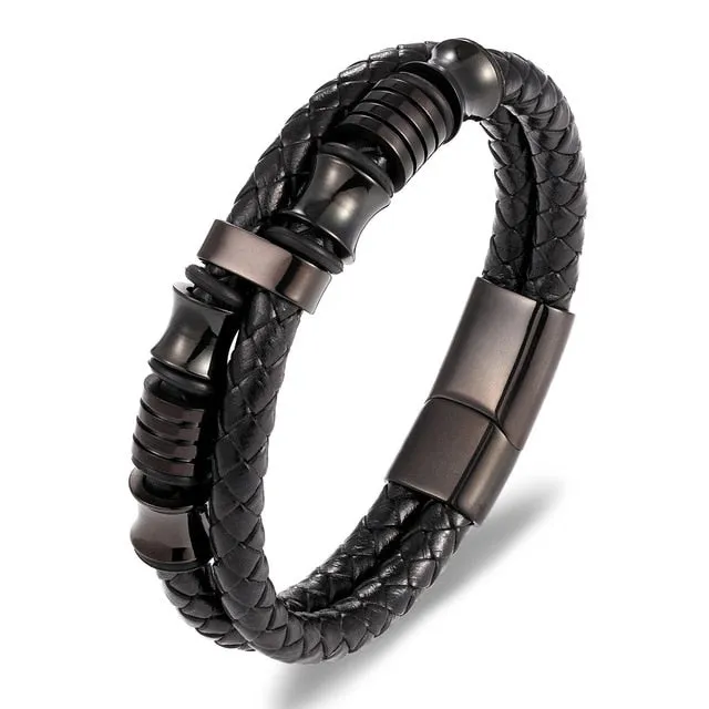 XQNI Luxury Accessories Bracelet Men's Fashion Gift Black Genuine Leather Bracelets DIY Combination Wild Handsome Gift