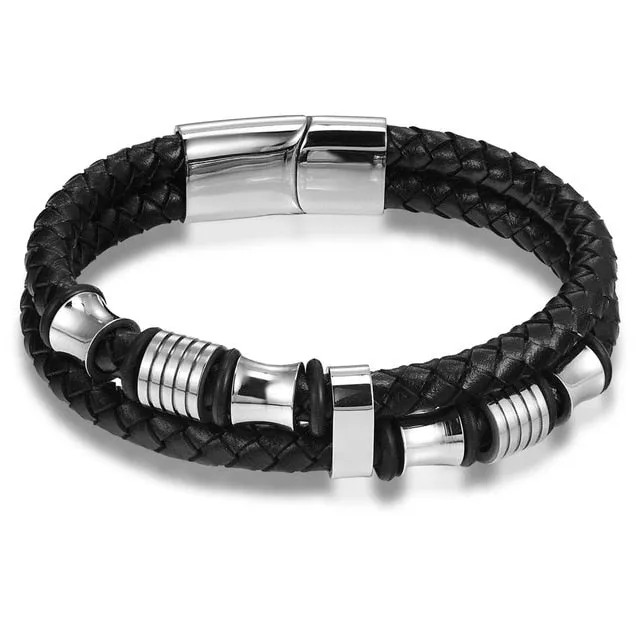 XQNI Luxury Accessories Bracelet Men's Fashion Gift Black Genuine Leather Bracelets DIY Combination Wild Handsome Gift