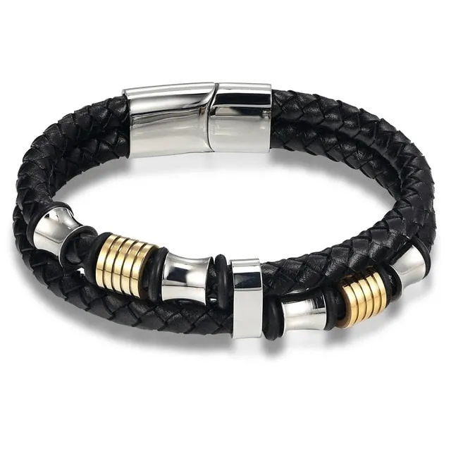 XQNI Luxury Accessories Bracelet Men's Fashion Gift Black Genuine Leather Bracelets DIY Combination Wild Handsome Gift
