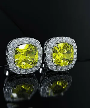 Yellow Princess Halo Cut Stud Earring with Austrian Crystals - 18K, Hypoallergenic & Made in Italy