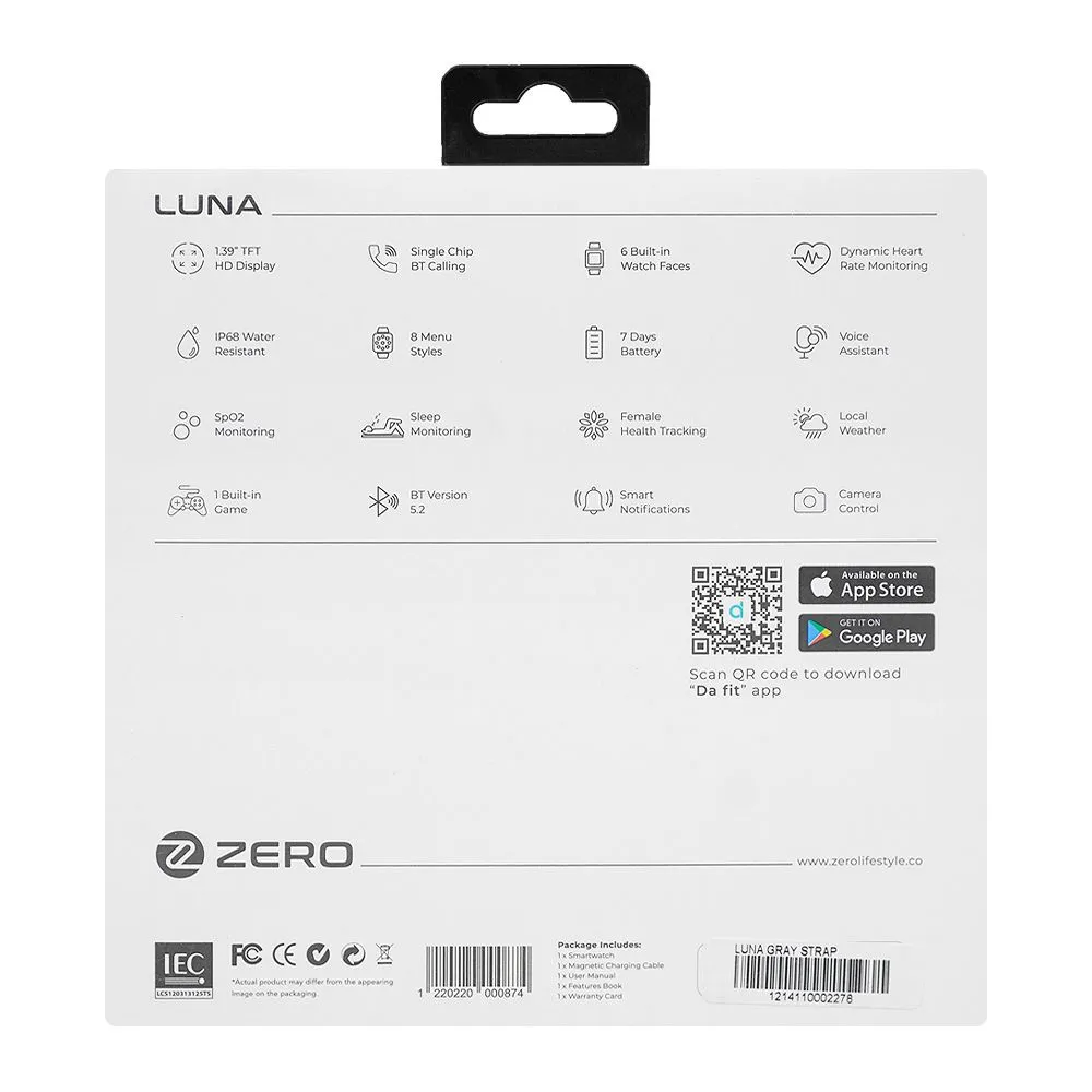 Zero 1.39" TFT HD Display Luna Smart Watch, Motion Gesture, 100  Cloud Watch Faces & Sports Modes, 7 Days Battery Strap